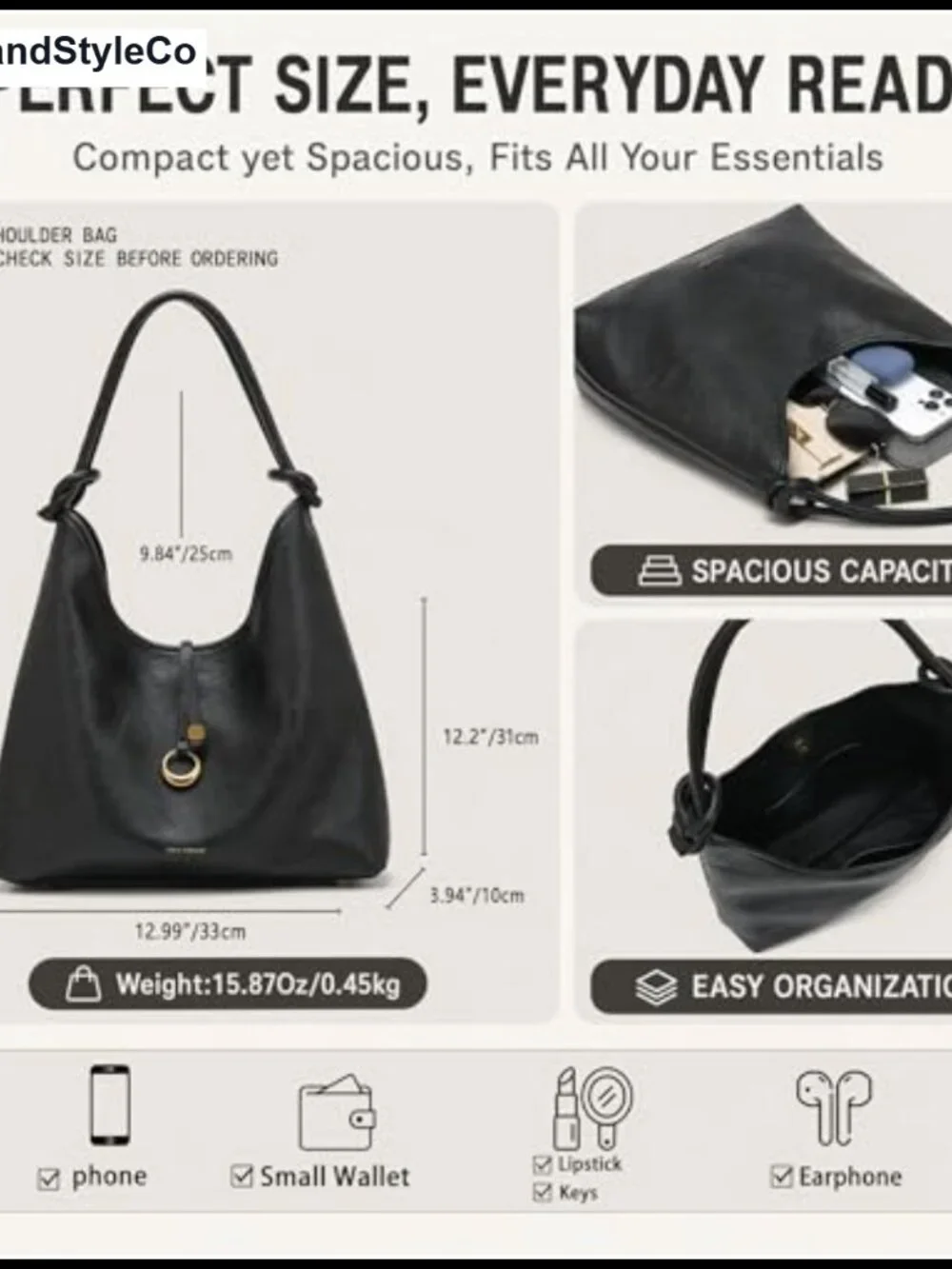 2-in-1 Hobo Bag Set with Detachable Pouch Vegan Leather Women's Shoulder Purse